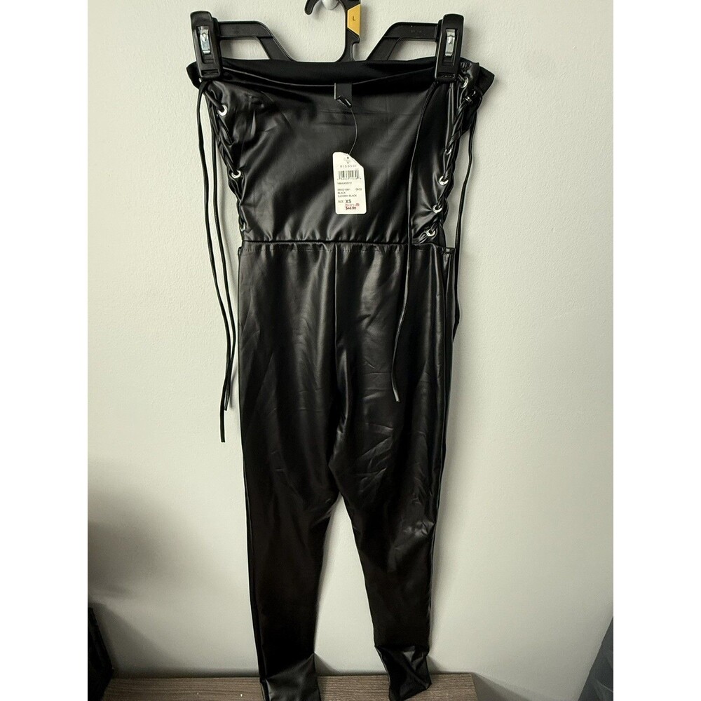 Windsor Black Faux Leather Strapless Jumpsuit Size XS  *New With Tags